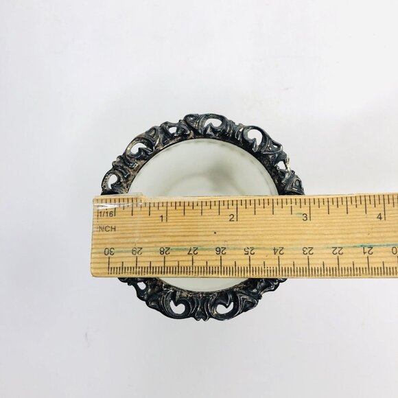 VTG Ormolu Ornate Cherubs Holding Opaline Bowl Small Flower Vase Candle Holder - Picture 9 of 12